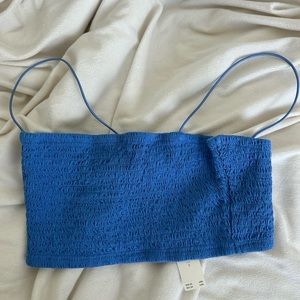 Anthropologie scrunched blue crop top